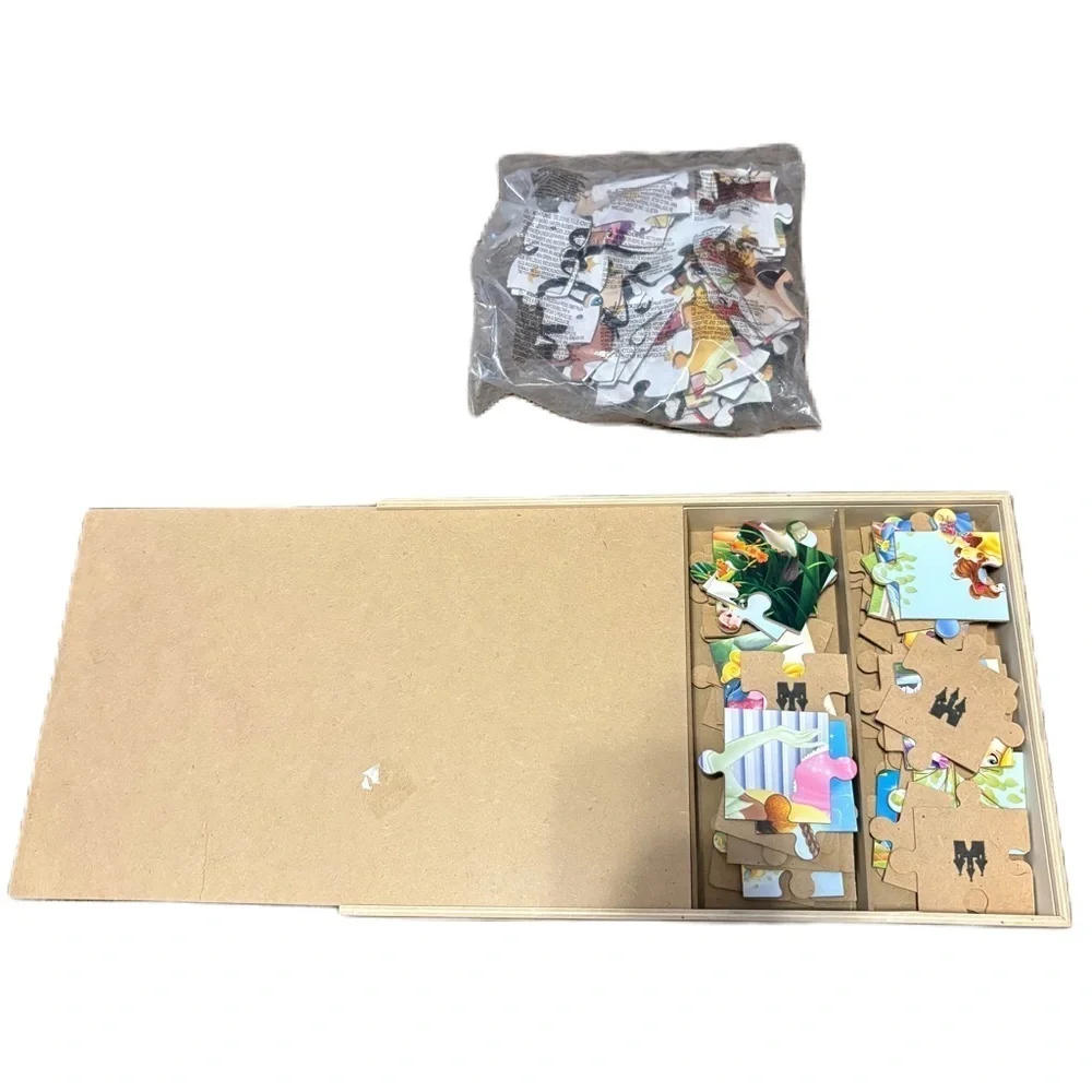 Disney Princess Colorful Puzzle Set in Wooden Box W/ One NEW Sealed Tiana Belle